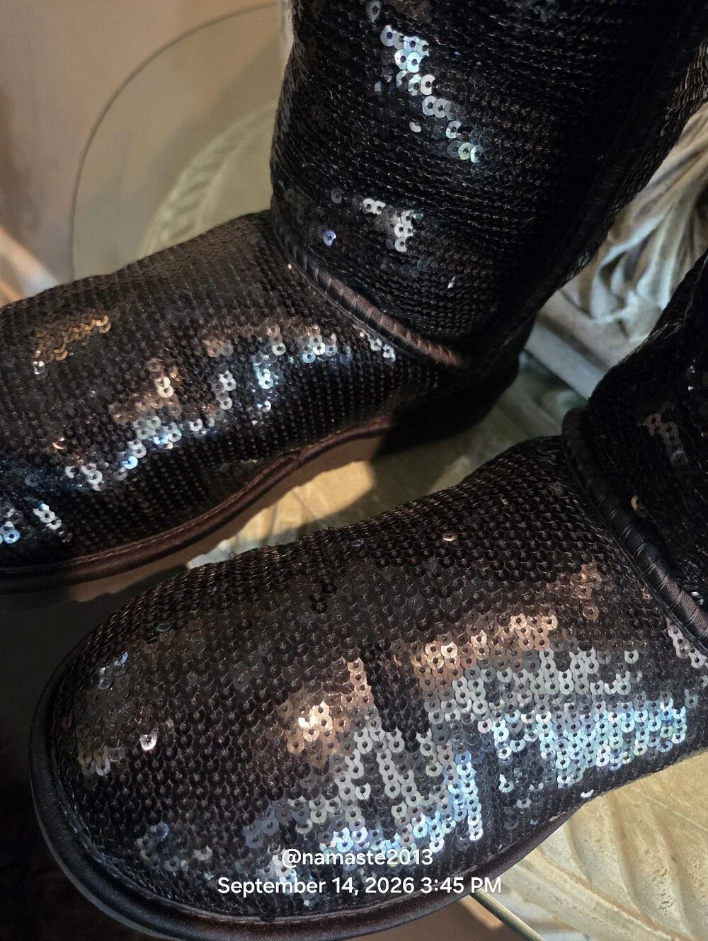 Ugg Over The Knee Bailey Button Sparkles Boot Sequins Shearling Sherpa Fur #814